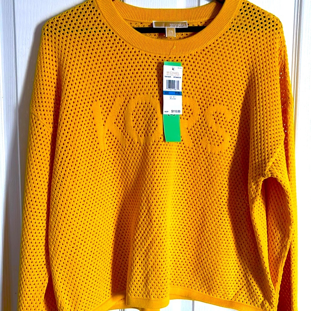 Michael Kors Yellow Crew Neck Sweater with Textured Knit